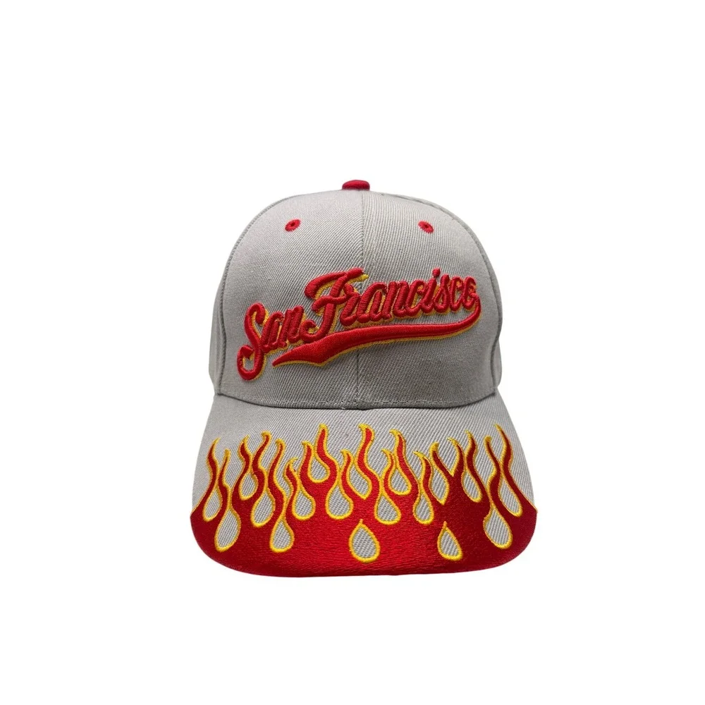 San Francisco‎ Baseball Cap Mens Grey Red Flame Brim Adjustable OSFM